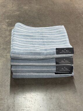 4 Brooks Brothers Premium Turkish Cotton Bath Towels White Blue Gray Stripe